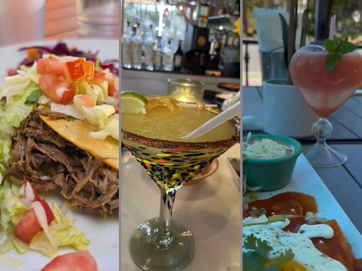 Cocktails served beside a relaxed dining room.