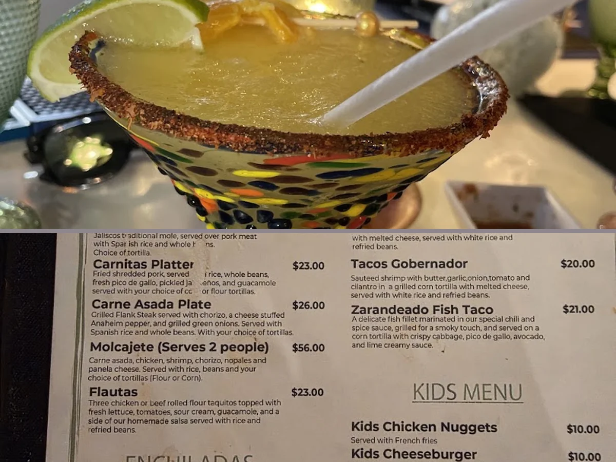 Cocktails served beside a relaxed dining room.