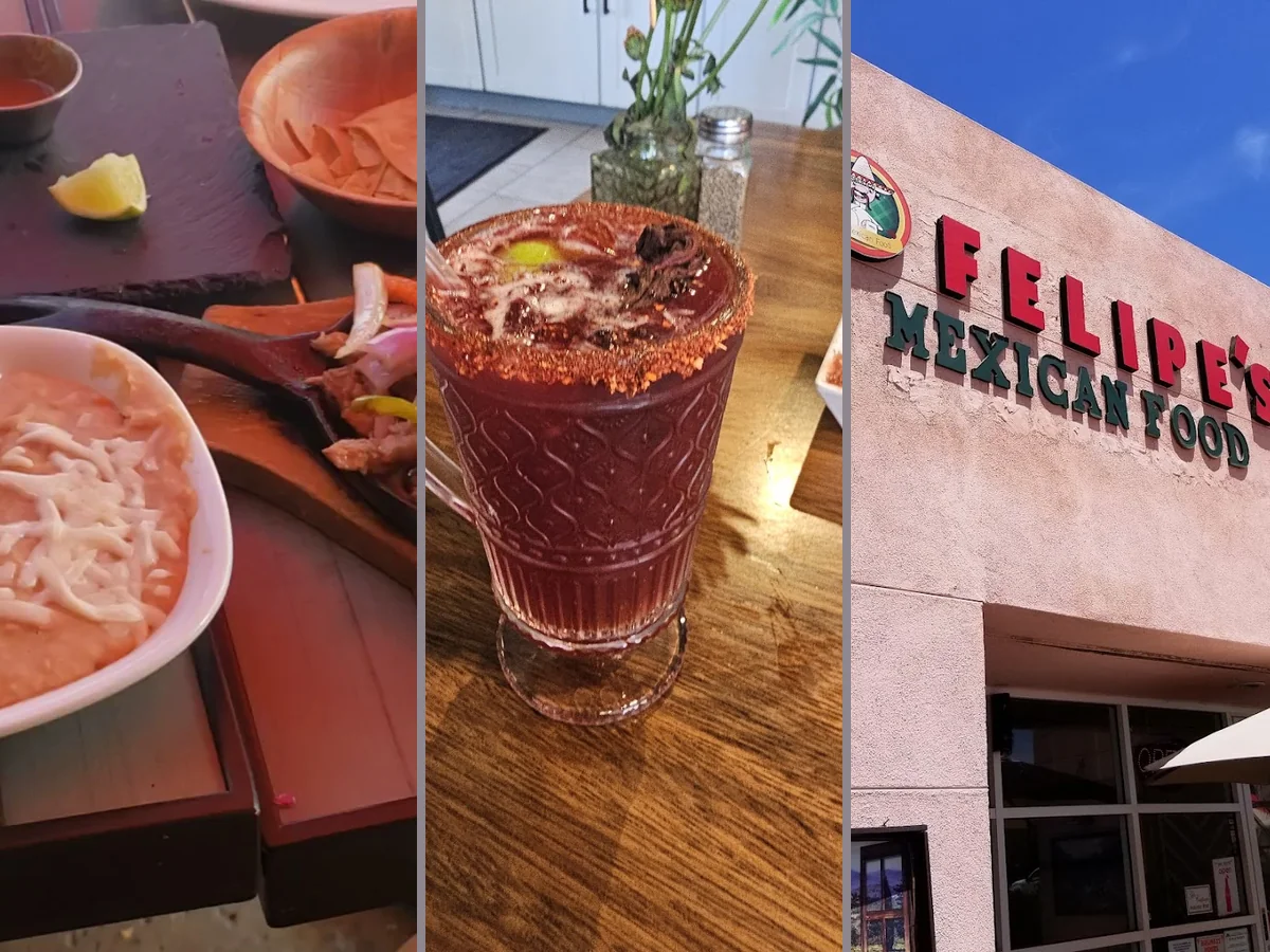 Outdoor patio seating at a Mexican restaurant.